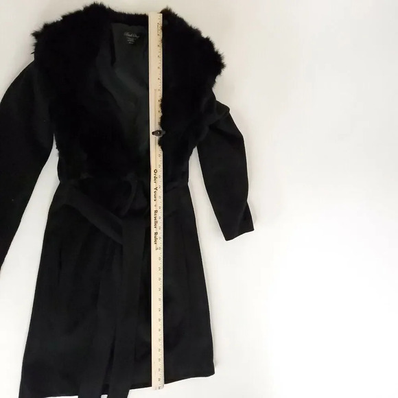Back Stage Wool Coat Womens Size Small Black Faux Fur Made in Korea Snap Button - Picture 12 of 12